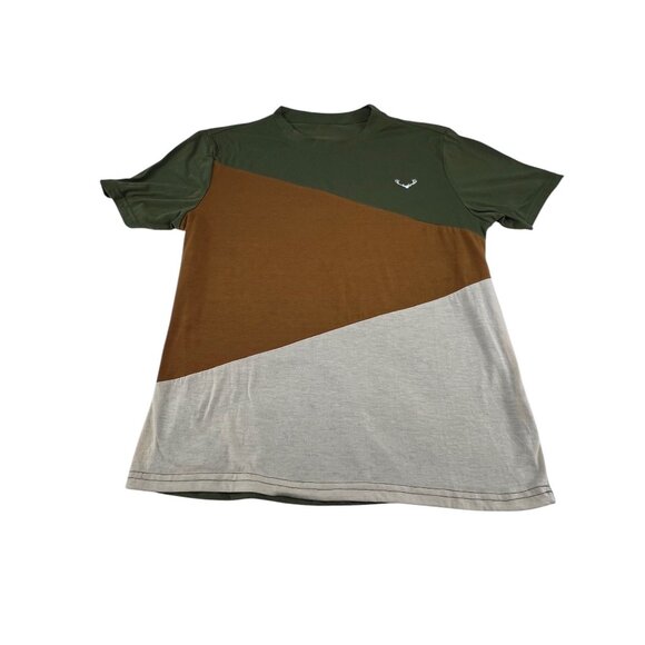 Shein Colorblock T-Shirt In Green Brown Embroidered Deer Logo Streetwear Casual - Picture 1 of 13